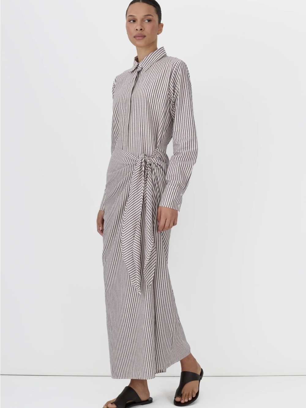 Recollection Brand Striped wrap dress-Long Sleeve Maxi Shirt Dress